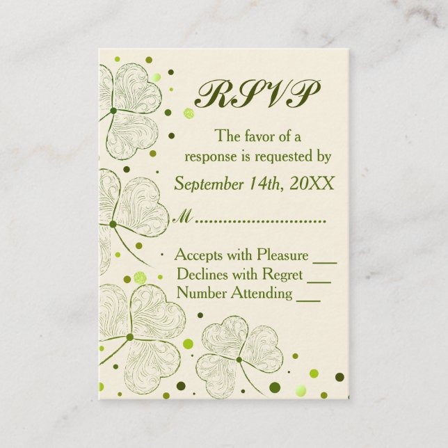 Kleeblatt Polka Dots Wedding RSVP Begleitkarte (Vorderseite)