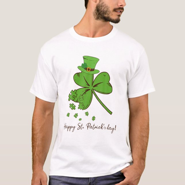Kleeblatt Puzzles Autismus Bewusstsein St Patrick' T-Shirt (Vorderseite)