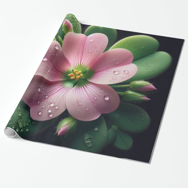 Kleeblatt, Rosa und grüne Oxalis Geschenkpapier (Ungerollt)