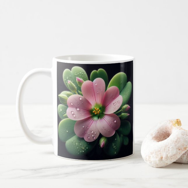 Kleeblatt, Rosa und grüne Oxalis Kaffeetasse (Mit Donut)