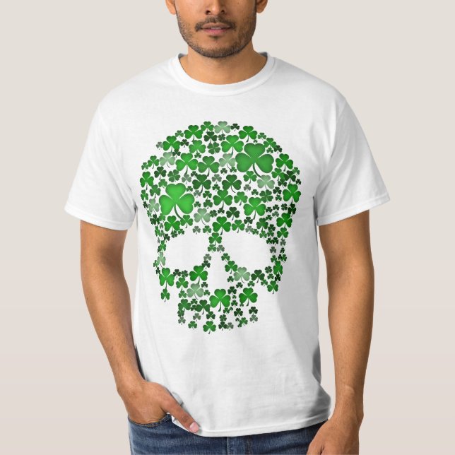 Kleeblatt-Schädel St. Patricks Tages T-Shirt (Vorderseite)