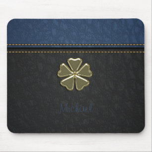 Kleeblatt St.Patrick`s Day, Blauer Leder Mousepad