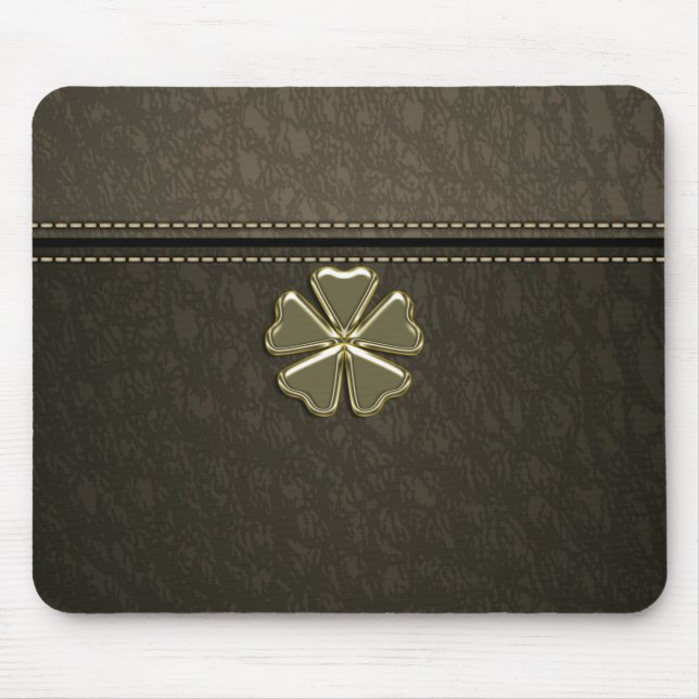 Kleeblatt St.Patrick`s Day, Brown Leather Mousepad (Vorne)
