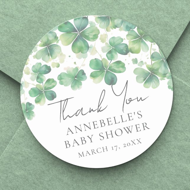 Kleeblatt St. Patrick's Day Babyshower Runder Aufkleber (Shamrock St. Patrick's Day Baby Shower Classic Round Sticker)