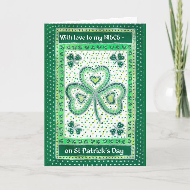 Kleeblatt St Patrick's Day Card für einen Nichte Karte (Vorderseite)