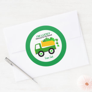 Kleeblatt St. Patrick's Day Dumptruck Gefallen Kin Runder Aufkleber