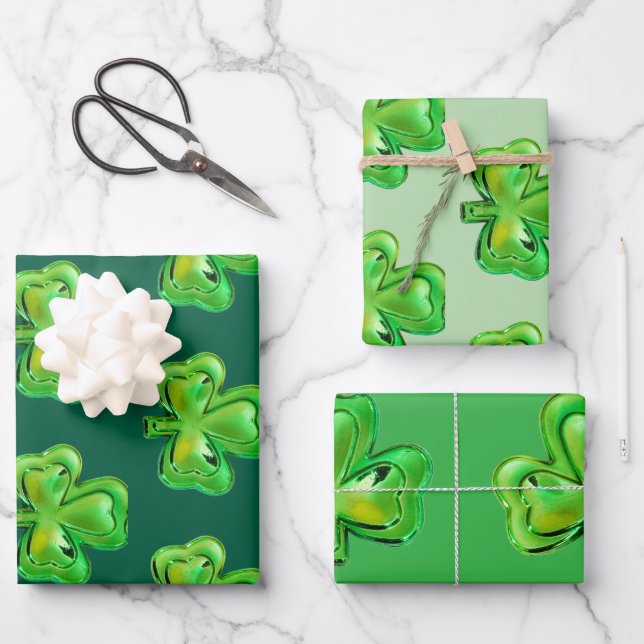 Kleeblatt St. Patrick's Day Geschenkpapier Bogen Set (Vorderseite)