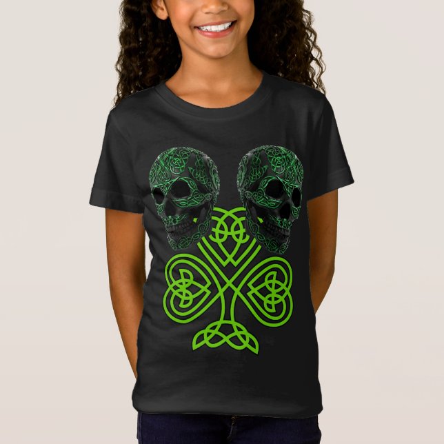 Kleeblatt St Patricks Day Irish Celtic Knot Skulls T-Shirt (Vorderseite)