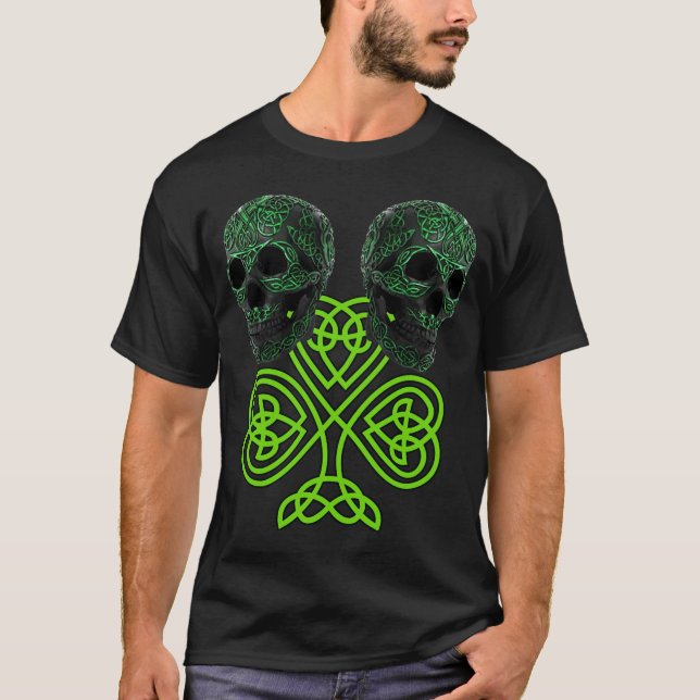 Kleeblatt St Patricks Day Irish Celtic Knot Skulls T-Shirt (Vorderseite)