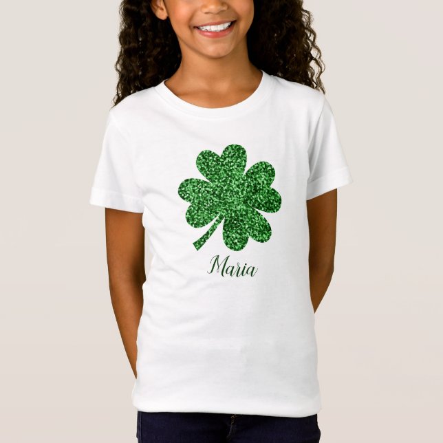 Kleeblatt St Patricks Day Kid's Imitats Glitzer T-Shirt (Vorderseite)