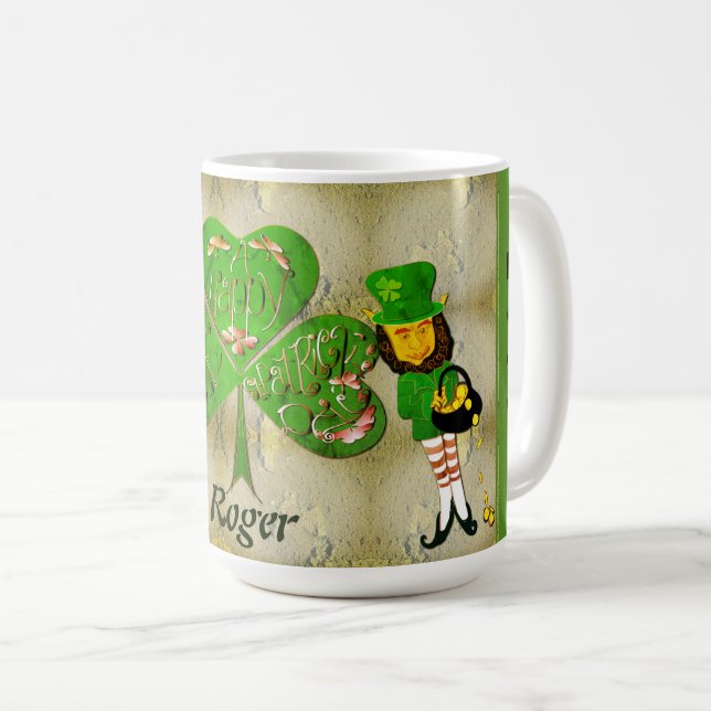 Kleeblatt St. Patricks Leprechaun Kaffeetasse (VorderseiteRechts)