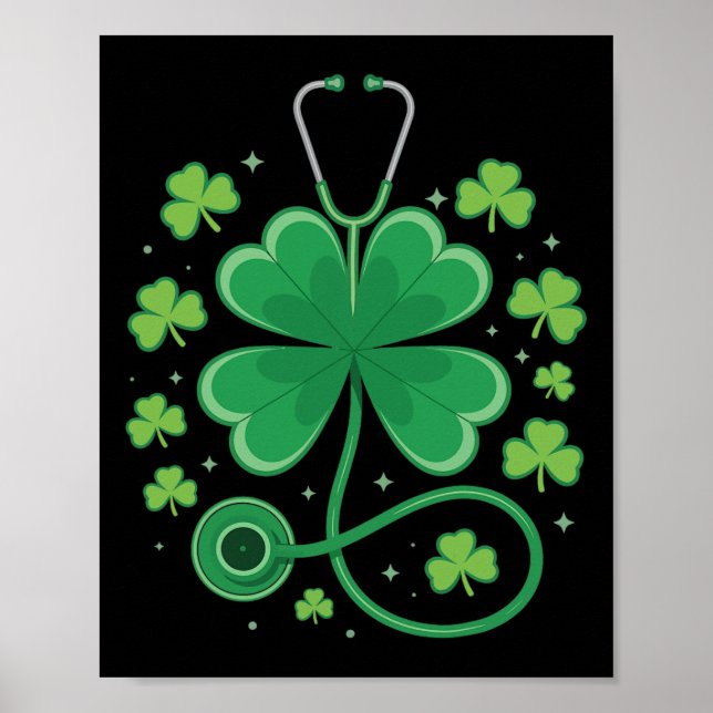 Kleeblatt-Stethoskop-St.-Patricks-Tag-Nurse-Gesche Poster (Vorne)