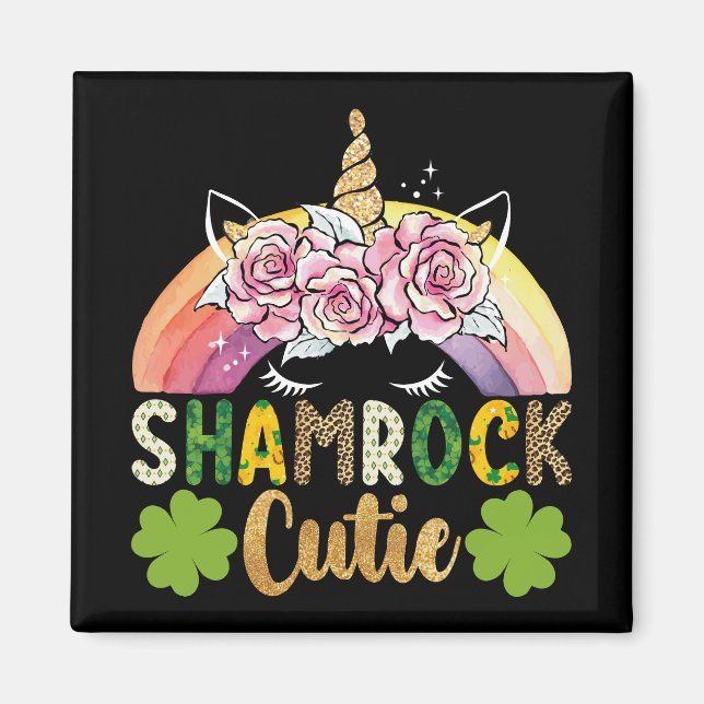 Kleeblatt Süsse Unicorn Rainbow St Patricks Day Magnet (Vorne)
