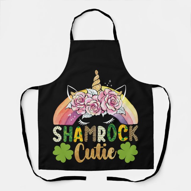 Kleeblatt Süsse Unicorn Rainbow St Patricks Day Schürze (Vorderseite)