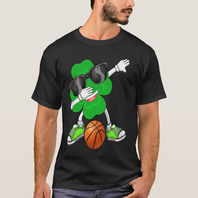 Kleeblatt und Basketball Ball St Patrick's Da T-Shirt (Vorderseite)