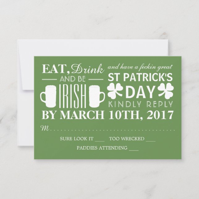 Kleeblatt und Bier Irish St Patrick's Day UAWG RSVP Karte (Vorderseite)