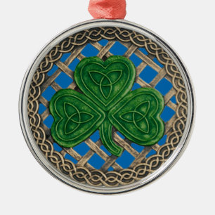 Kleeblatt und keltischer Knoten Schmuck Blau Silbernes Ornament