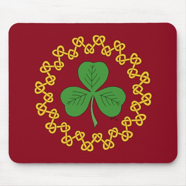 Kleeblatt und Knüpfarbeit in Rot Mousepad (Vorne)