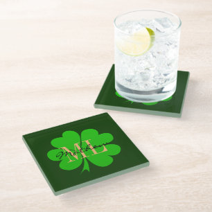 Kleeblatt und Lucky Kleeblatt mit Monogramm / iris Glasuntersetzer