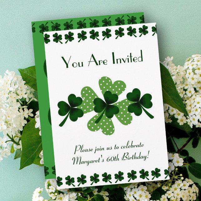 Kleeblatt und Vierblättriges Kleeblatt Einladung (Shamrock and Four Leaf Clover Birthday Invitation.  Add Irish vibes to your birthday!)