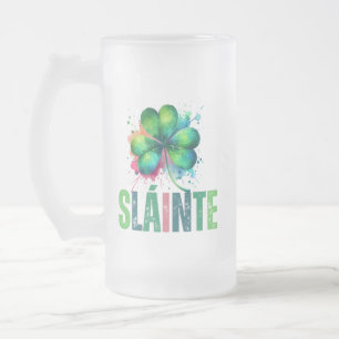 Kleeblatt Wasserfarbe - Sláinte - St Patrick Day Mattglas Bierglas