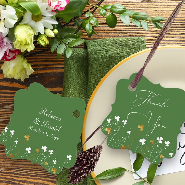 Kleeblatt Wildblume Green Gold Irish Wedding Geschenkanhänger (Wedding Favor Gift Tags from my Shamrock Wildflower Collection)