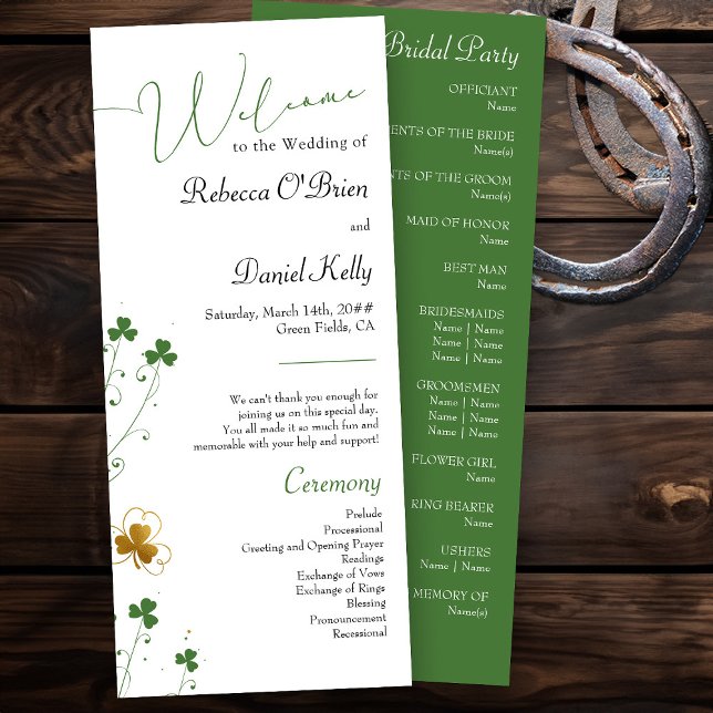 Kleeblatt Wildblume Grün und Gold Elegante Hochzei Programm (Elegant wedding programs from my Shamrock Wildflower wedding collection)