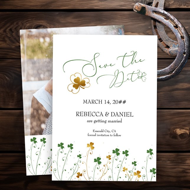 Kleeblatt Wildblume Hochzeit Foto Save The Date (Photo Save the Date from my Shamrock Wildflower wedding collection - printed or printable download)