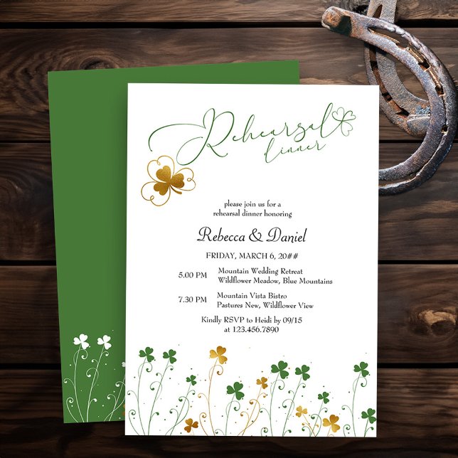 Kleeblatt Wildblume Hochzeit Probe Dinner Einladung (Elegant Rehearsal Dinner invitation from my Shamrock Wildflower wedding collection)