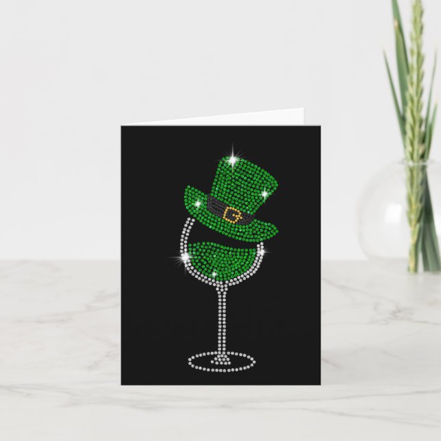 Kleeblatt Wine Gles Drinks St Patricks Day Irish Karte (Vorderseite)