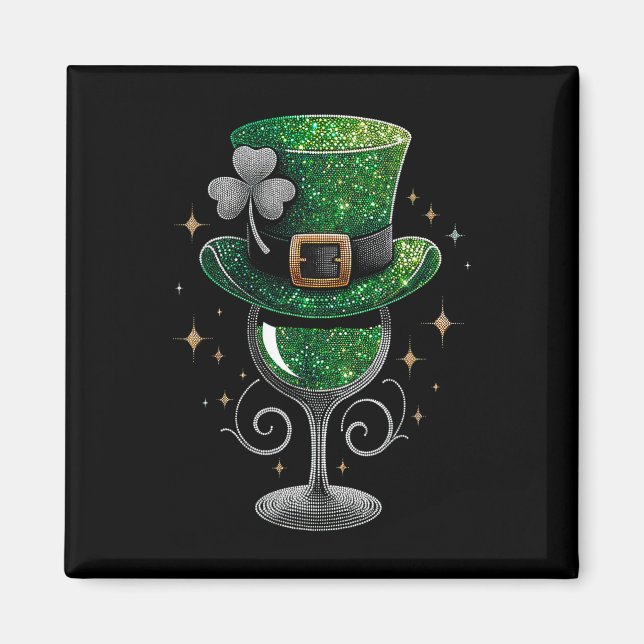 Kleeblatt Wine Gles Drinks St Patricks Day Irish Magnet (Vorne)