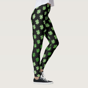 Kleeblatt-Zähne, Irisch grün auf Schwarz Leggings