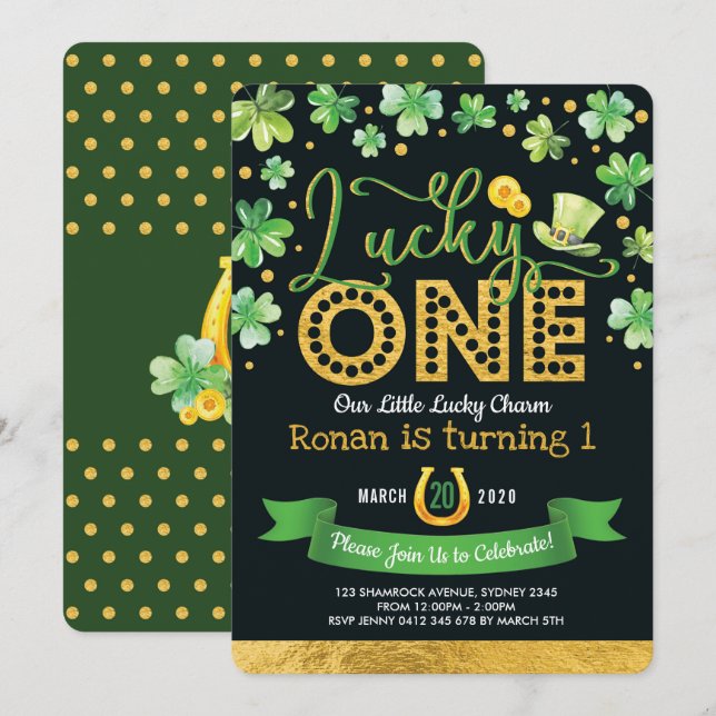 Kleeblatt zum 1. Geburtstag Einladung (Vorne/Hinten)