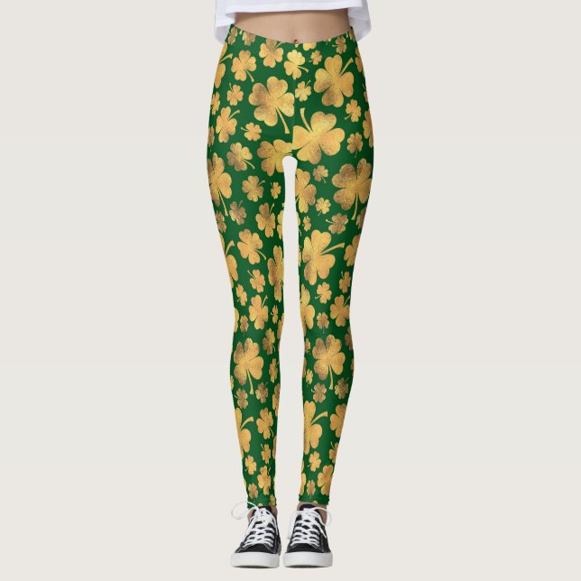 Kleeblätter der Golden Foil Lucky Clovers Leggings (Vorderseite)