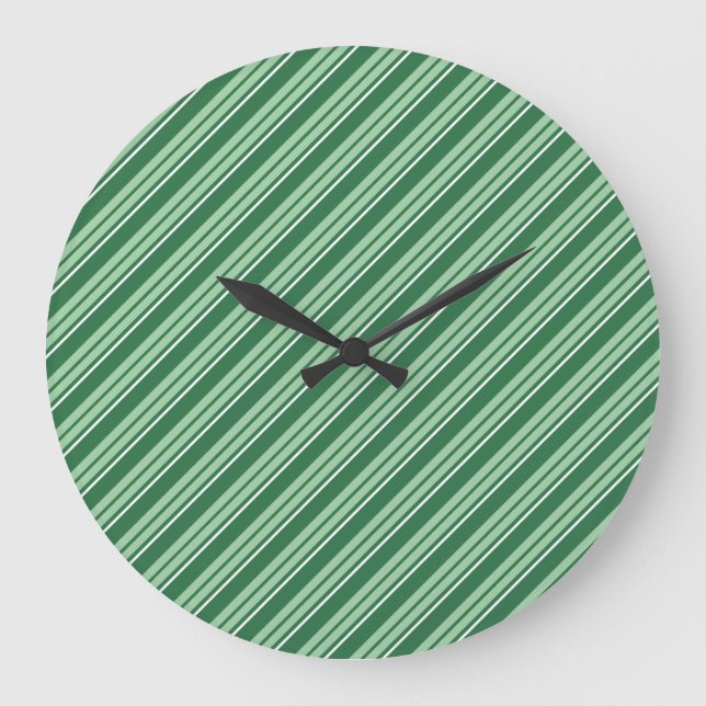 Kleeblätter dunkle und hellgrüne Streifenhalterung Große Wanduhr (Vorderseite)