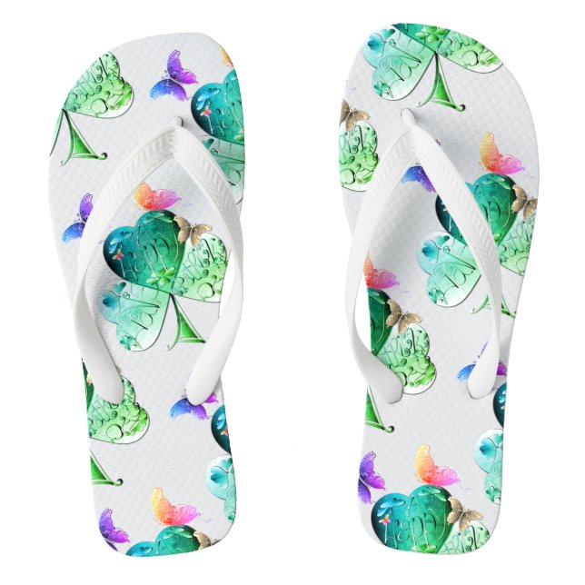 Kleeblätter "Happy St. Patrick's" Weiß Flip Flops (Fußbett)