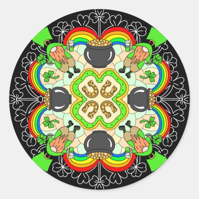 Kleeblätter, Leprechauns St Patrick's Day Runder Aufkleber (Vorderseite)