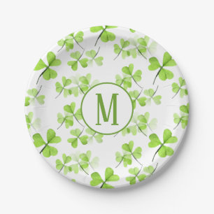 Kleeblätter Muster Monogram SPD Party Pappteller