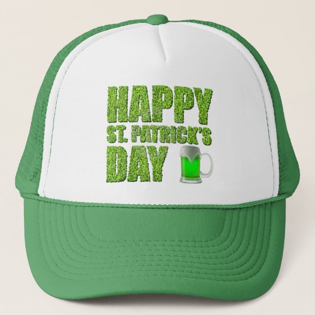 Kleeblätter u. grünes Bier-glücklichen St Patrick Truckerkappe (Vorderseite)