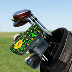 Kleeblätter und Goldmünzen auf Schwarz zum Persona Golf Headcover