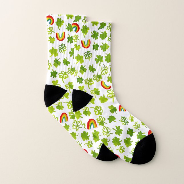 Kleeblätter und Regenbogen für Wasserfarbmuster Socken (Paar)