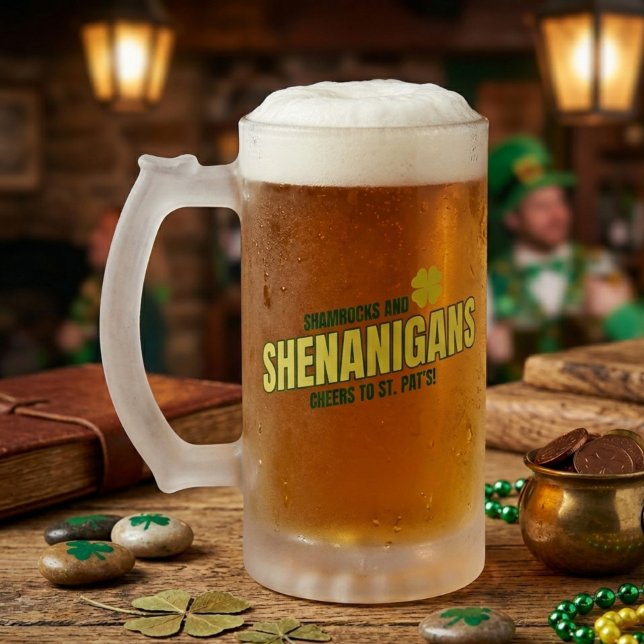 Kleeblätter und Schabernack gefrosteter Glasmug Mattglas Bierglas (Von Creator hochgeladen)