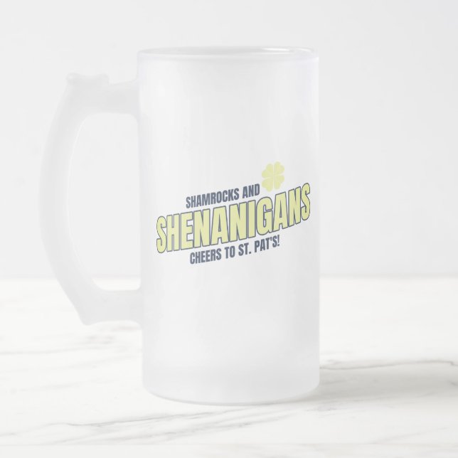 Kleeblätter und Schabernack gefrosteter Glasmug Mattglas Bierglas (Links)