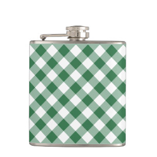 Kleeblattgrün und Weiß kariert Gingham Hip Flask Flachmann