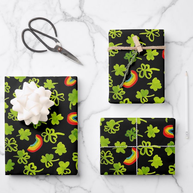 Kleeblatts & Rainbows St Patricks Day Geschenkpapier Set (Vorderseite)