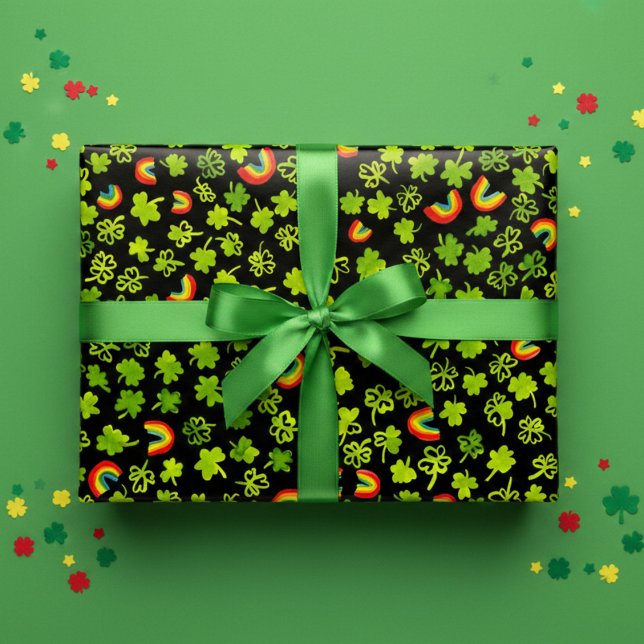 Kleeblatts & Rainbows St Patricks Day Geschenkpapier Set (Watercolor Shamrocks & Rainbows St Patricks Day Wrapping Paper Sheets
)