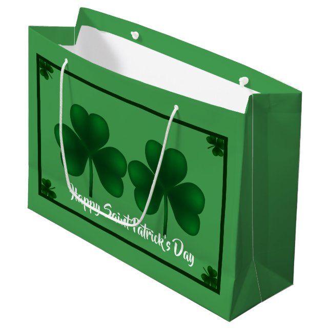 Kleeblatts St Patrick's Day LGB Große Geschenktüte (Vorderseite Schrägansicht)
