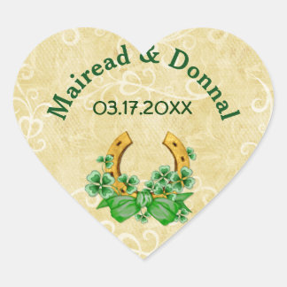 Kleeblatts und Irish Wedding Herz-Aufkleber