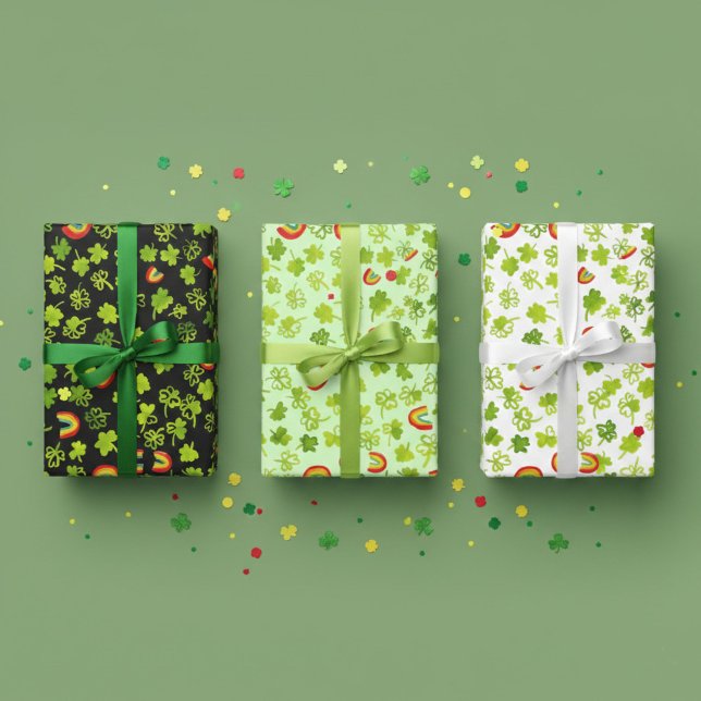Kleeblatts und Regenbogen Irish St Patty's Geschenkpapier Set (Watercolor Shamrocks & Rainbows Irish St Patty's Wrapping Paper Sheets
)