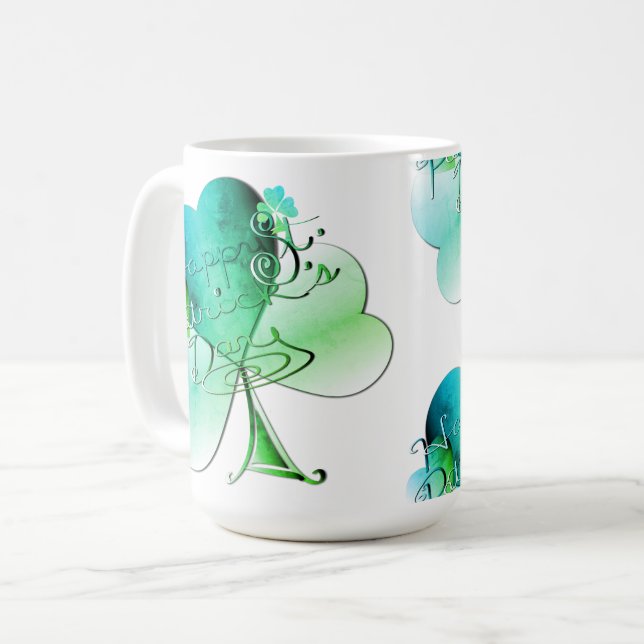 Kleeblatts zum "Happy St. Patrick's Day" Kaffeetasse (Vorderseite Links)